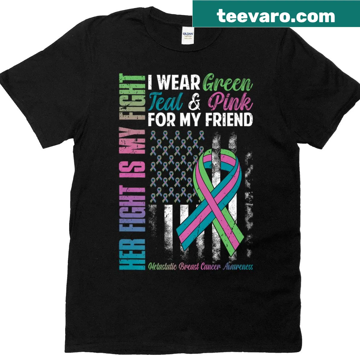 T-shirt with colors representing breast cancer awareness — on a men's t-shirt