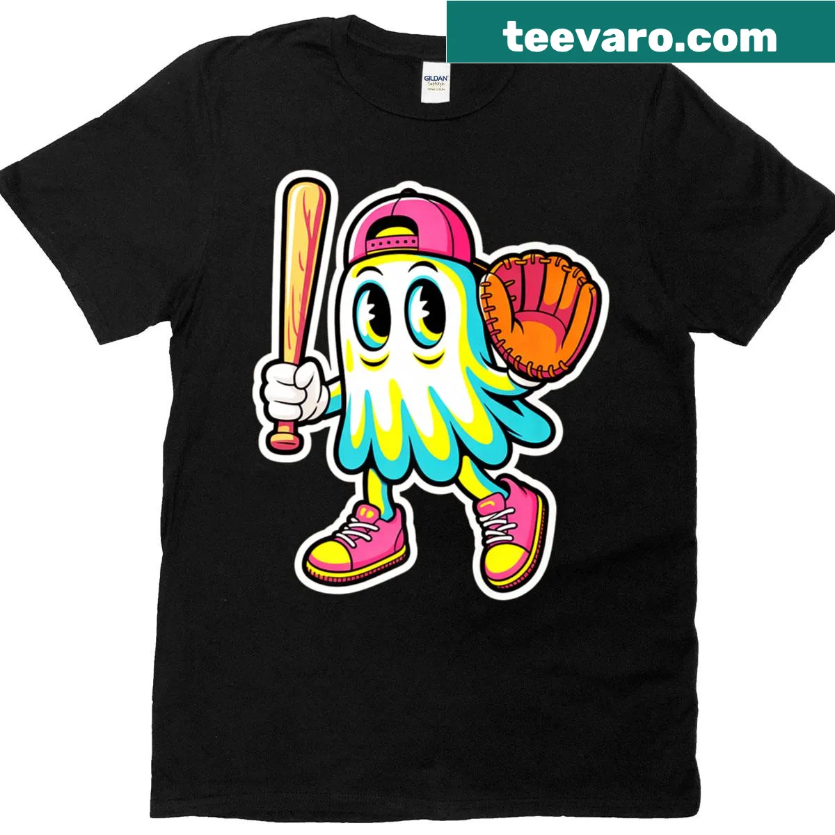 Halloween-themed t-shirt with ghost and ice cream drips for kids — on a men's t-shirt