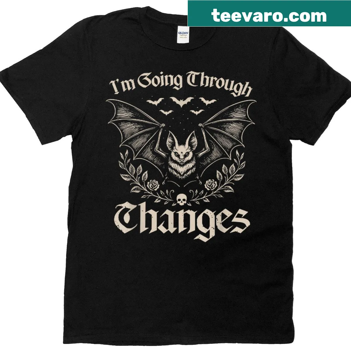 Spooky Halloween t-shirt featuring a whimsical bat illustration — on a men's t-shirt