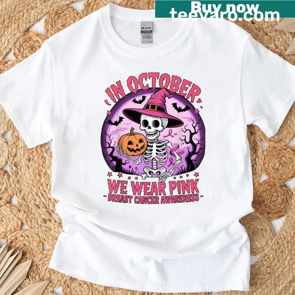 Pink ghost graphic on a Breast Cancer Awareness T-shirt