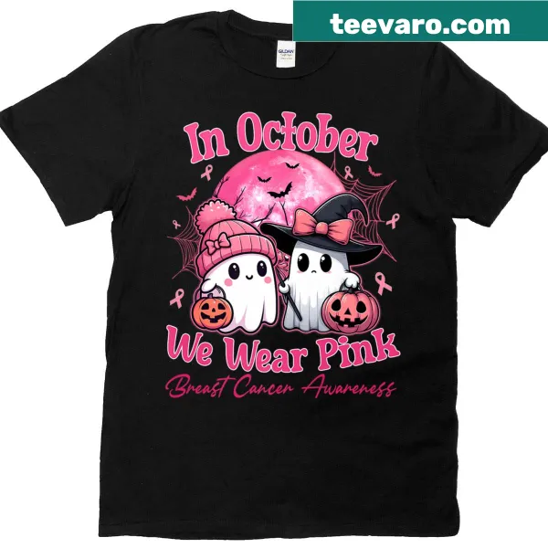 Ghost holding pink ribbon for breast cancer awareness T-shirt
