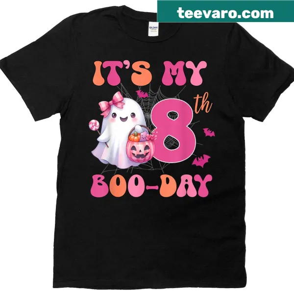 Cute ghost birthday T-shirt saying 'It’s My 8th Boo-day' for girls