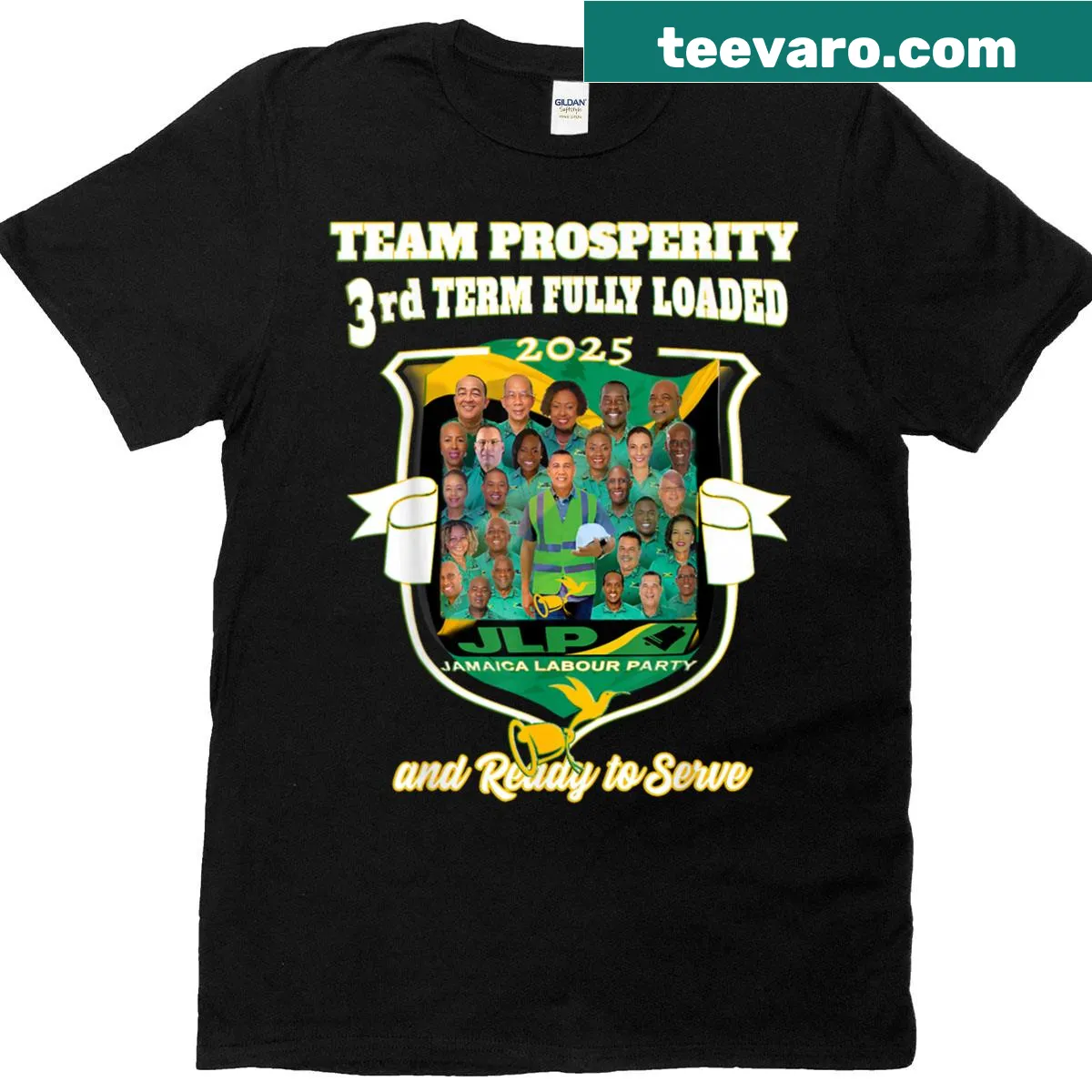 Jamaica Labour Party supporter t-shirt with typographic design — on a men's t-shirt
