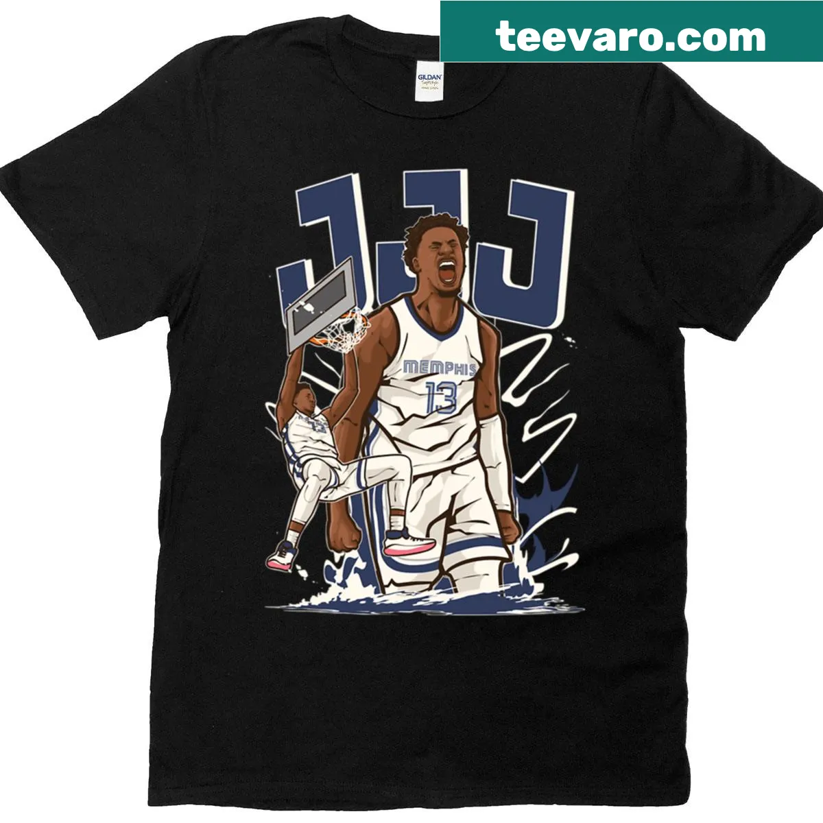 Cartoon design of Jaren Jackson Jr in action — on a men's t-shirt