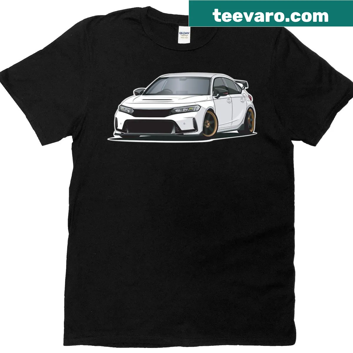 Illustrated JDM hot hatch car graphic on T-shirt — on a men's t-shirt