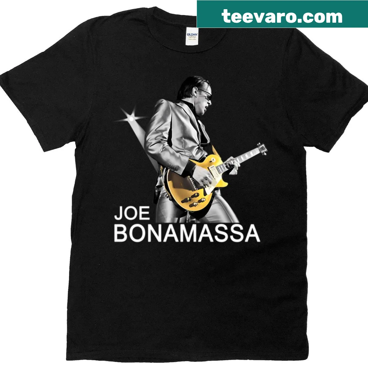 Illustrative T-shirt featuring Joe Bonamassa design — on a men's t-shirt
