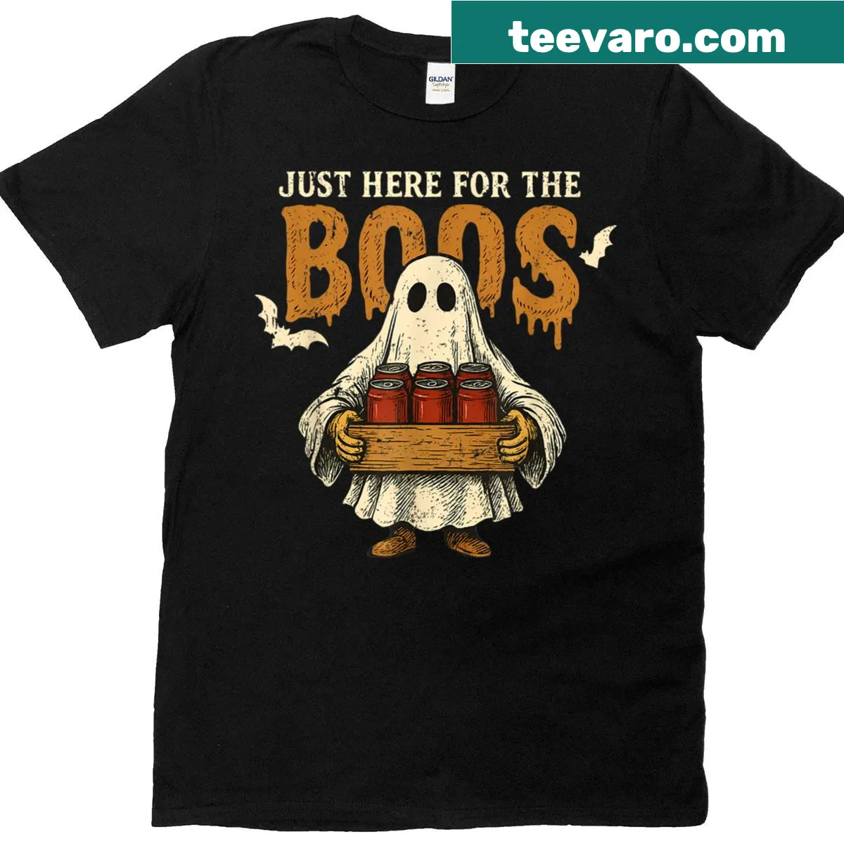 Halloween T-shirt featuring a humorous ghost illustration — on a men's t-shirt