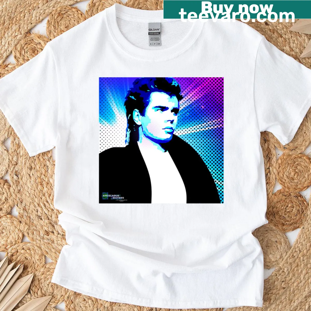 T-shirt featuring an abstract Benday dot effect design — on a men's t-shirt