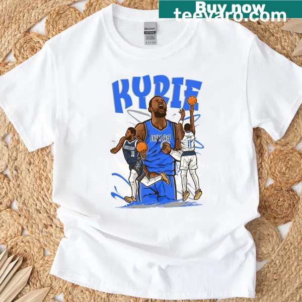 Cartoon Kyrie Irving illustration on sports t-shirt