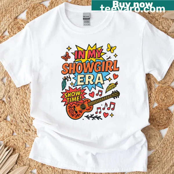 Illustrative showgirl design with sequins on t-shirt