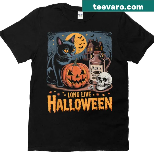 Illustrated funny pumpkin and black cat for Halloween