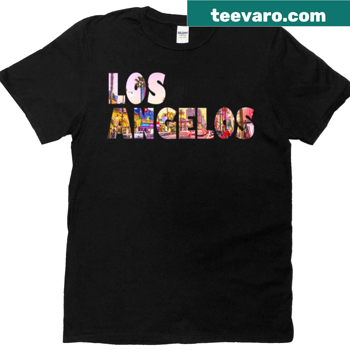 Illustrative T-shirt representing the essence of Los Angeles — on a men's t-shirt