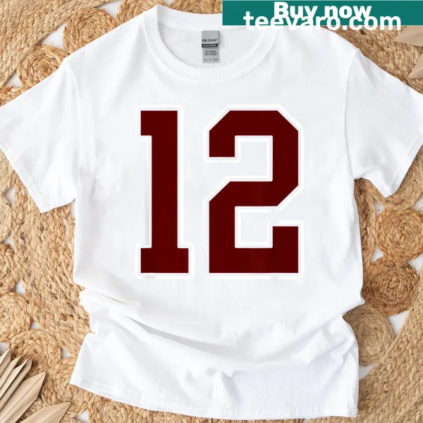 Jersey-style T-shirt with number 12 in maroon and white