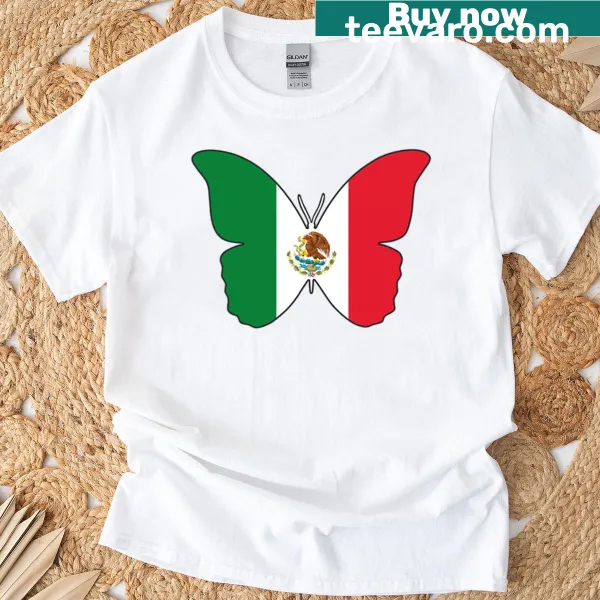 Mexican flag butterfly graphic on a t-shirt