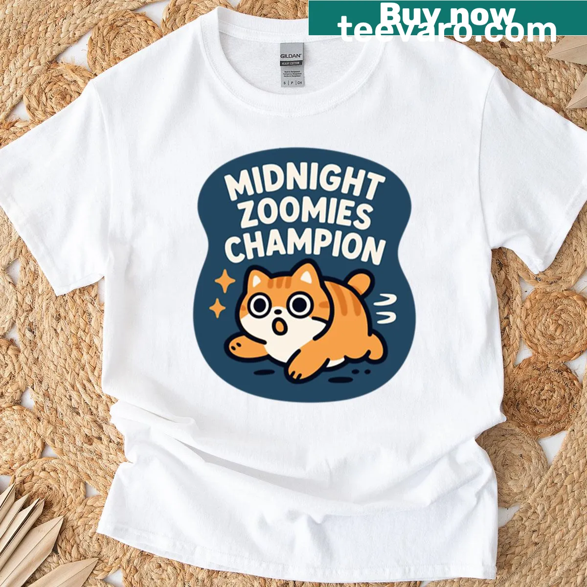 Funny cat design depicting midnight zoomies with champion text — on a men's t-shirt