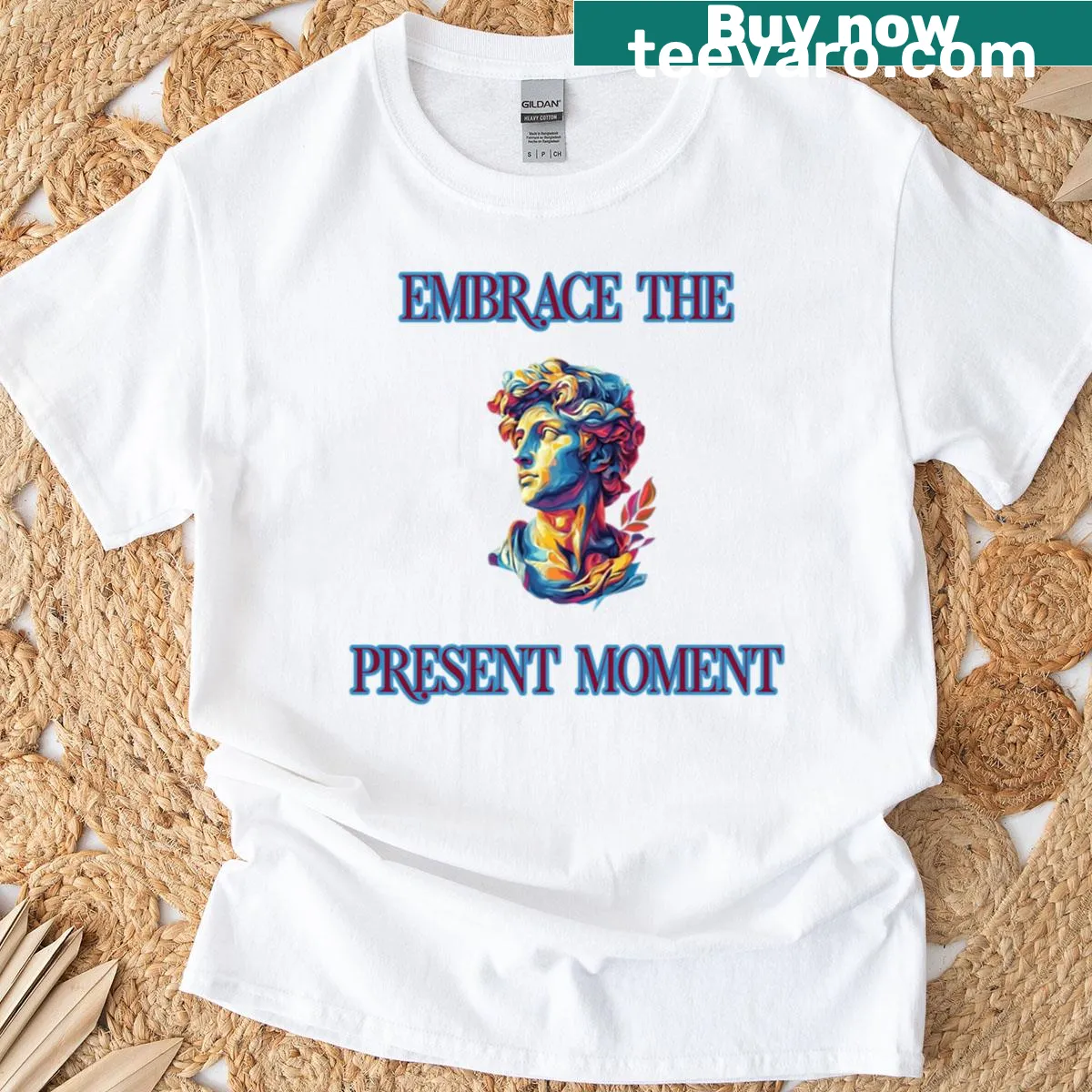 Mindfulness-themed t-shirt with the phrase 'Embrace The Beauty Of The Now' — on a men's t-shirt