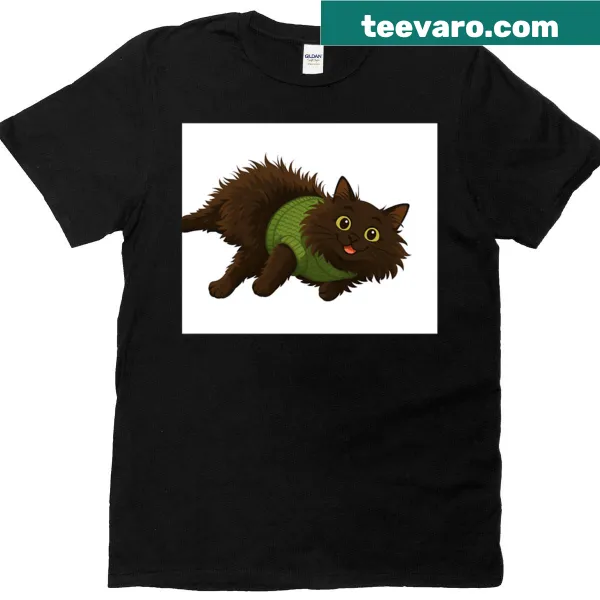 Minimalist illustration of a black cat on a t-shirt