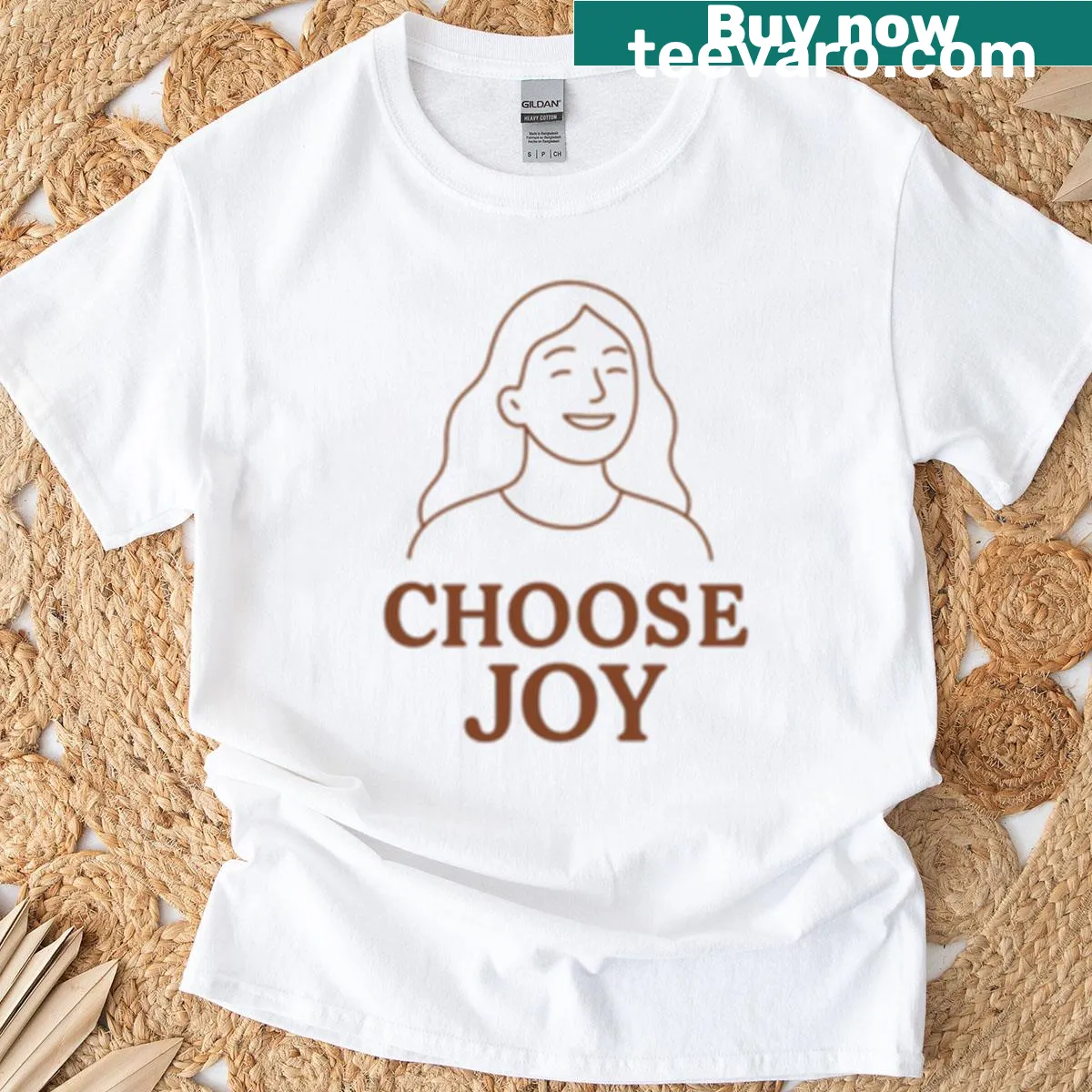 Minimalist line-art T-shirt with the phrase 'Choose Joy' — on a men's t-shirt