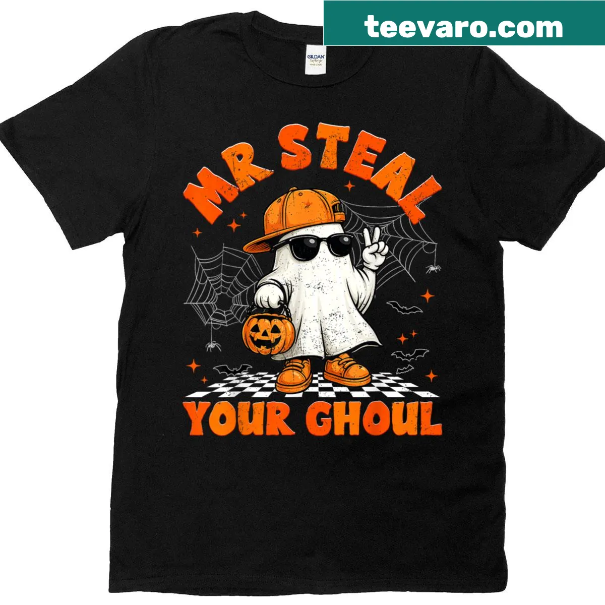 Kid's Halloween T-shirt with a playful ghost design — on a men's t-shirt
