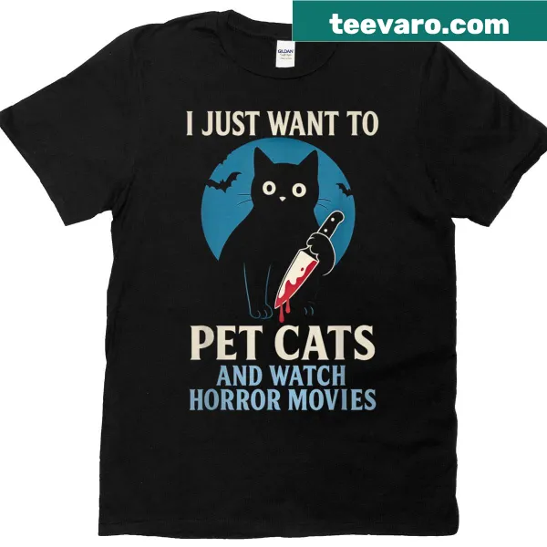 Funny cat-lover t-shirt with a humorous horror movie slogan