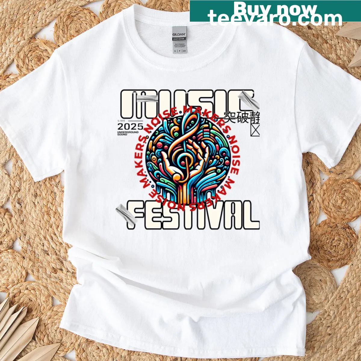 Psychedelic graphic design t-shirt for music festival lovers — on a men's t-shirt