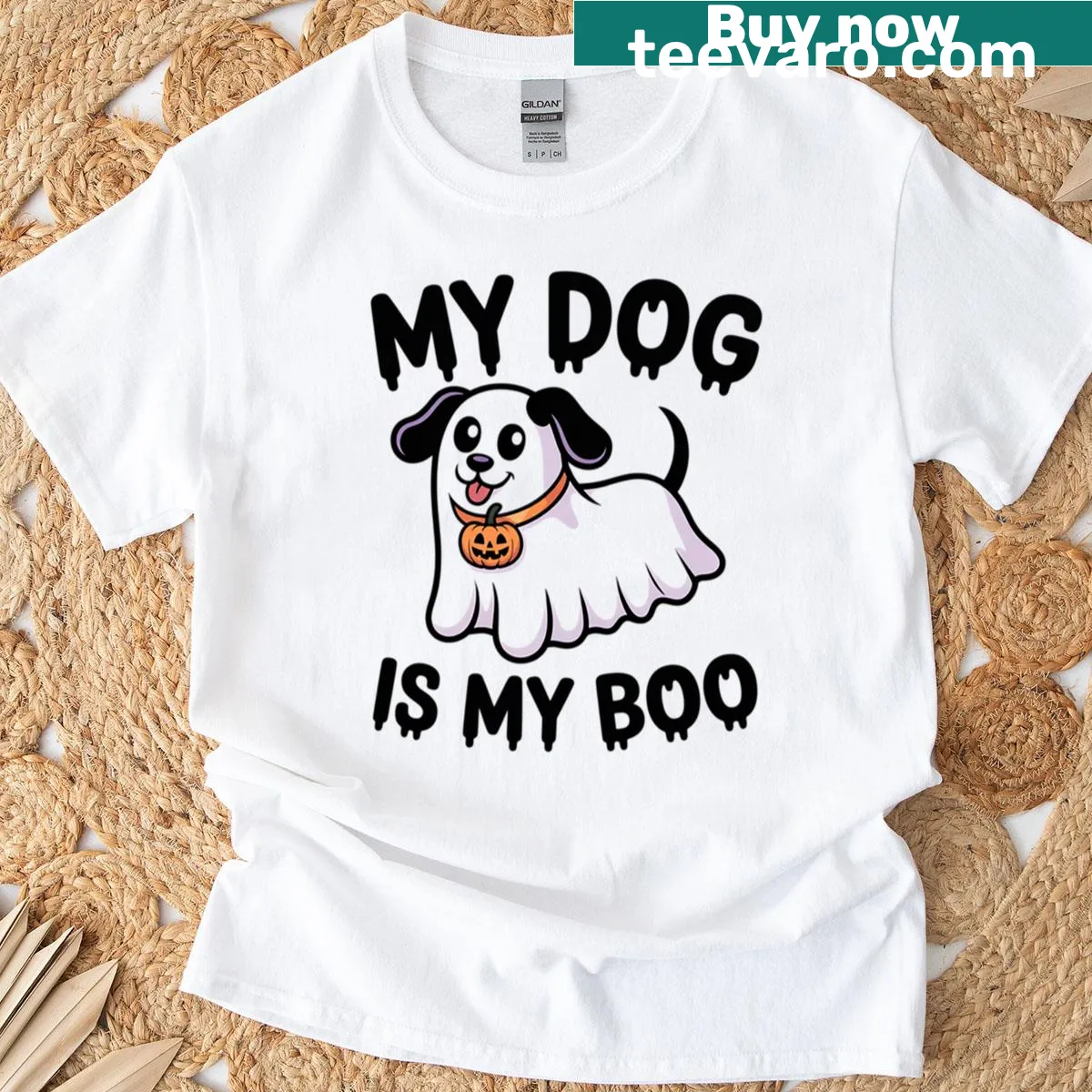 Funny dog lover t-shirt with the phrase 'My Dog Is My Boo' in playful text — on a men's t-shirt