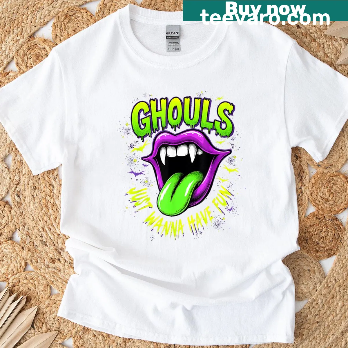 Funny Halloween t-shirt with ghouls and vampire design — on a men's t-shirt