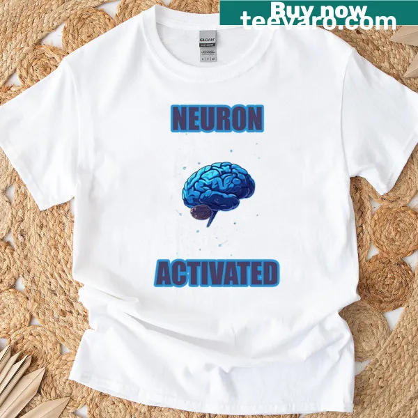 Graphic t-shirt displaying a neuron design symbolizing brain activation.
