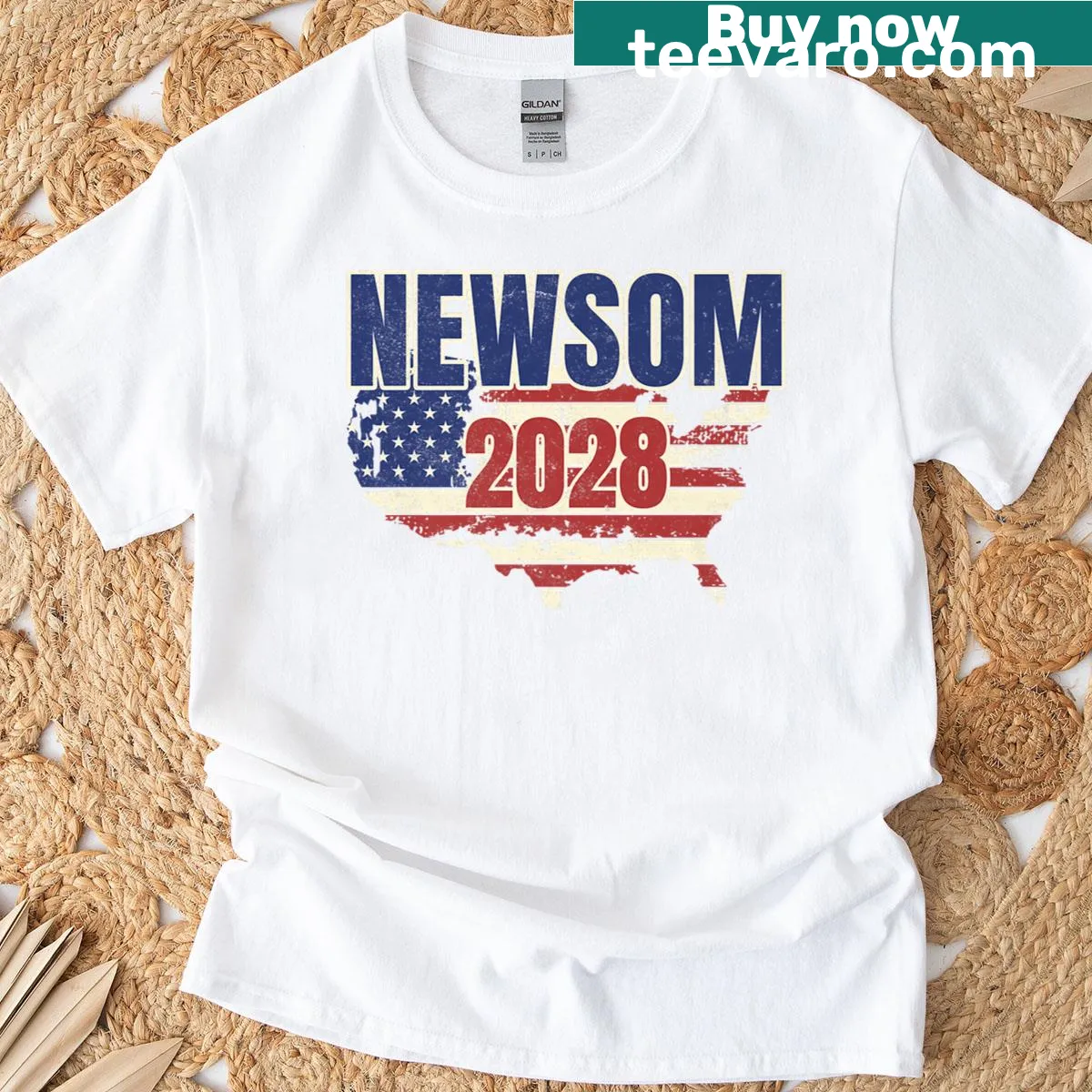 Distressed USA map with 2028 text on premium T-shirt — on a men's t-shirt