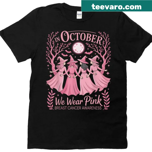 Whimsical witches graphic for Breast Cancer Awareness on T-shirt