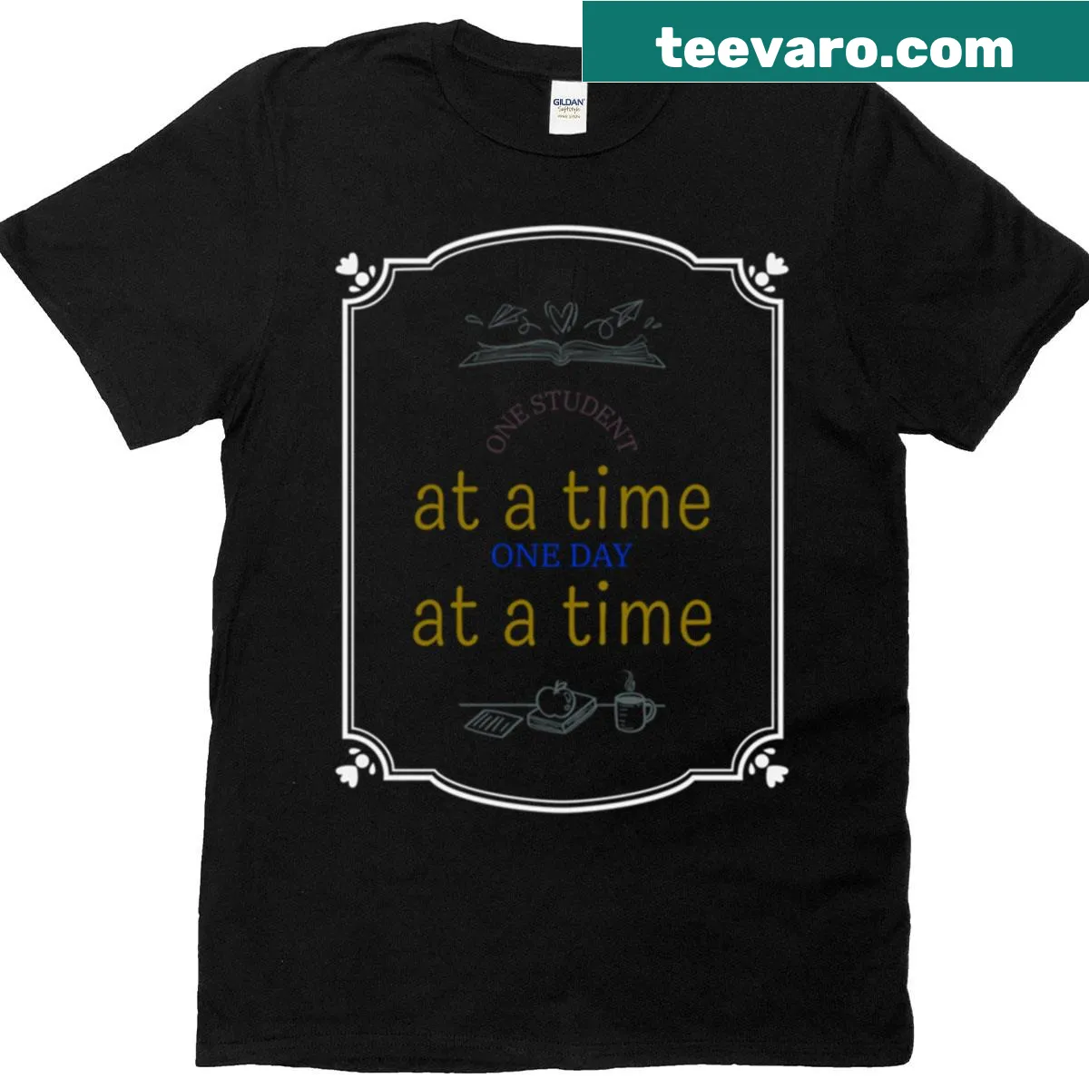Inspirational t-shirt with 'One Student At A Time One Day At A Time' text — on a men's t-shirt