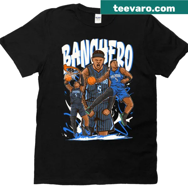 Cartoon graphic of Paolo Banchero on a T-shirt
