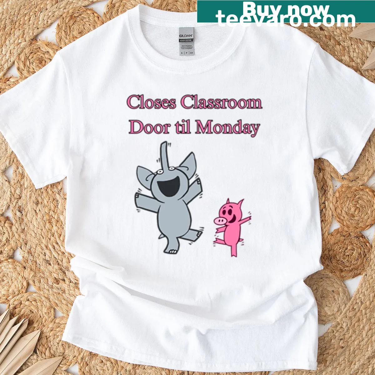 Whimsical Piggie and Elephant T-shirt with playful text — on a men's t-shirt