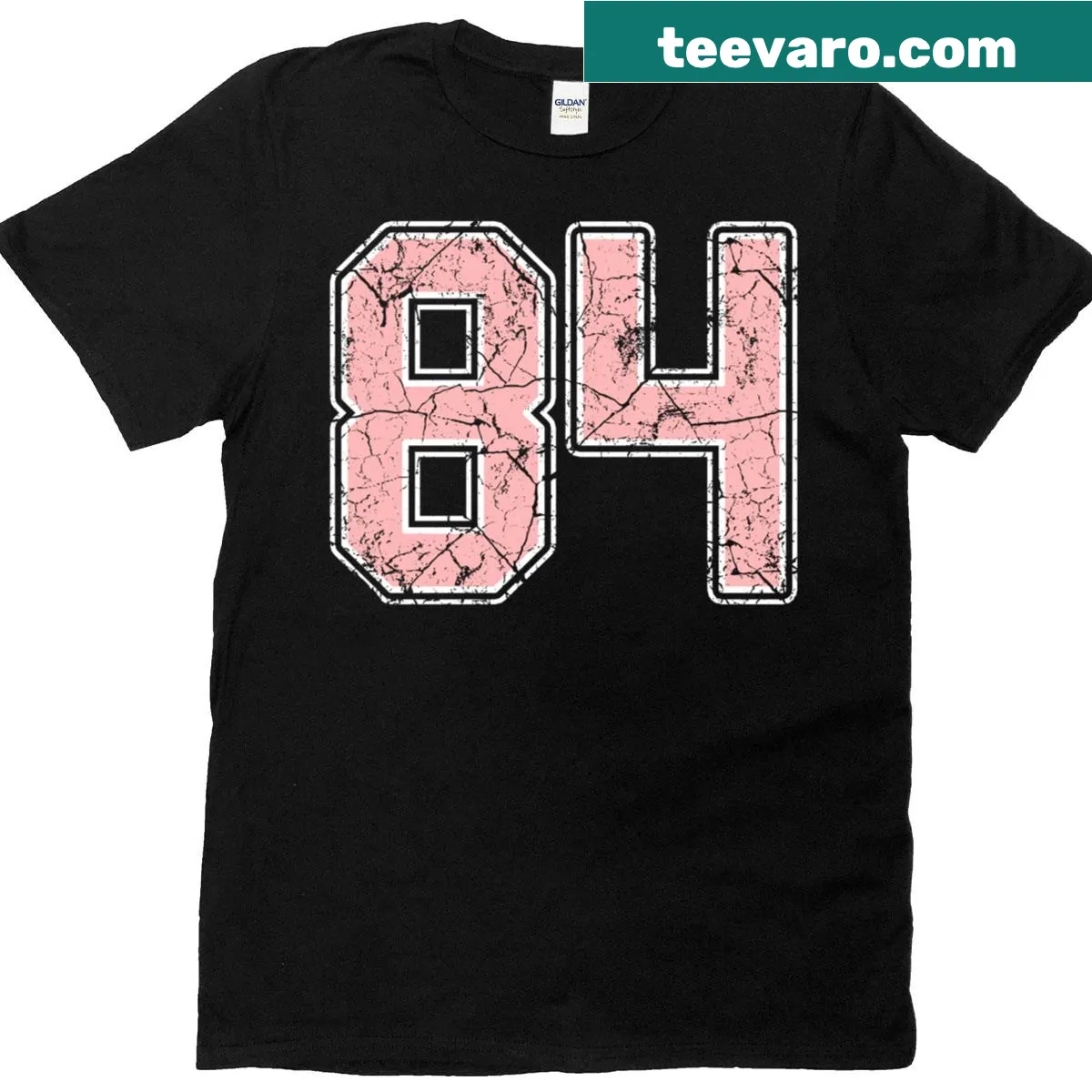 Jersey-style T-shirt with number 84 print — on a men's t-shirt