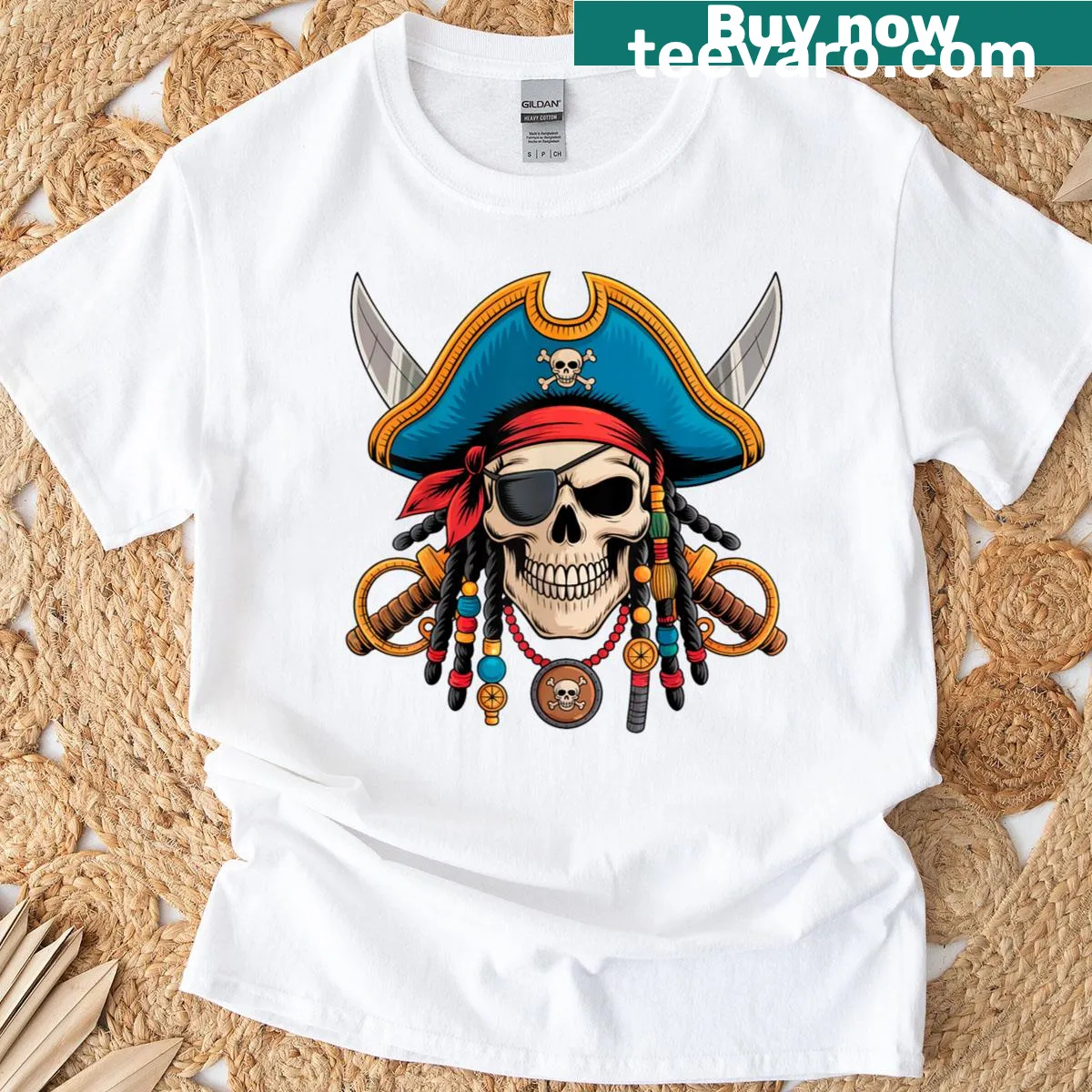 Pirate skull and crossbones Halloween T-shirt for kids — on a men's t-shirt