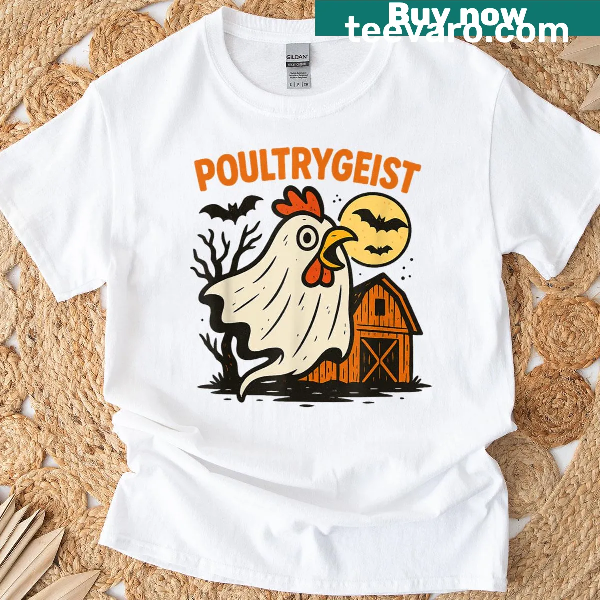 Funny chicken ghost graphic on a T-shirt — on a men's t-shirt