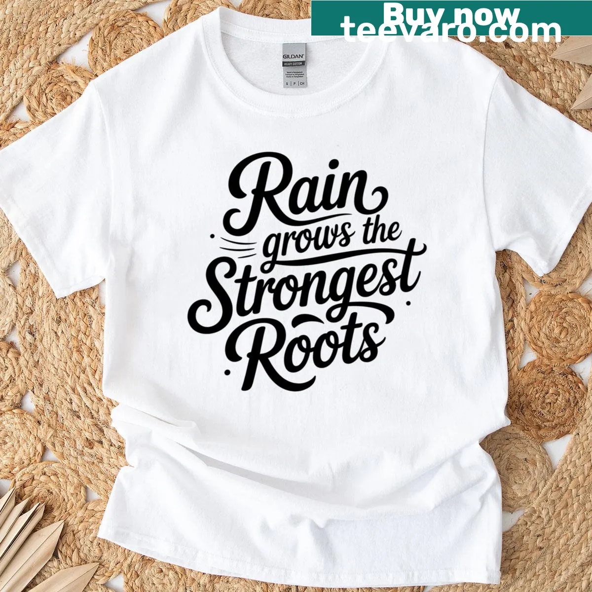 Motivational nature graphic t-shirt with roots breaking through soil — on a men's t-shirt