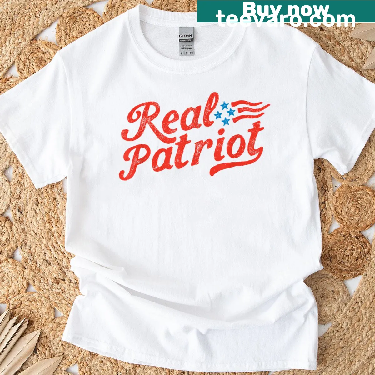 Patriotic T-shirt featuring a bold Real Patriot graphic — on a men's t-shirt