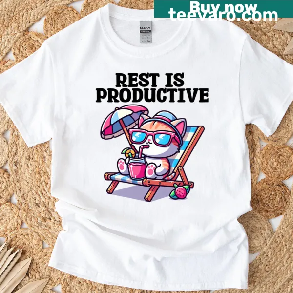 Cute lazy cat t-shirt with motivational design about rest