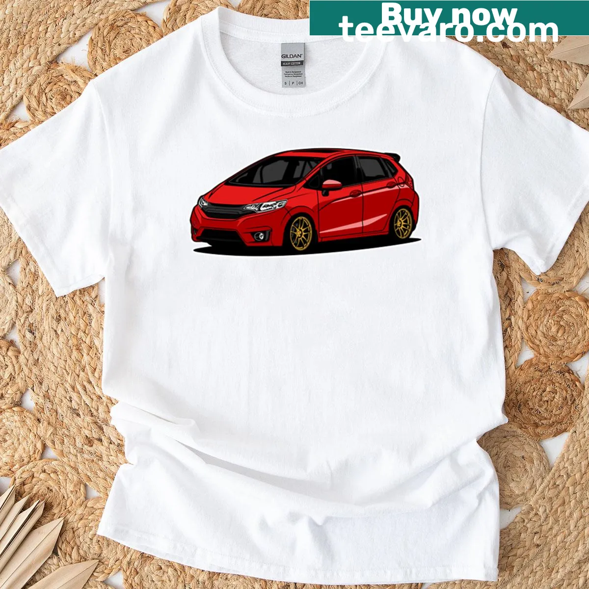 Retro hatchback graphic on automotive-themed t-shirt — on a men's t-shirt