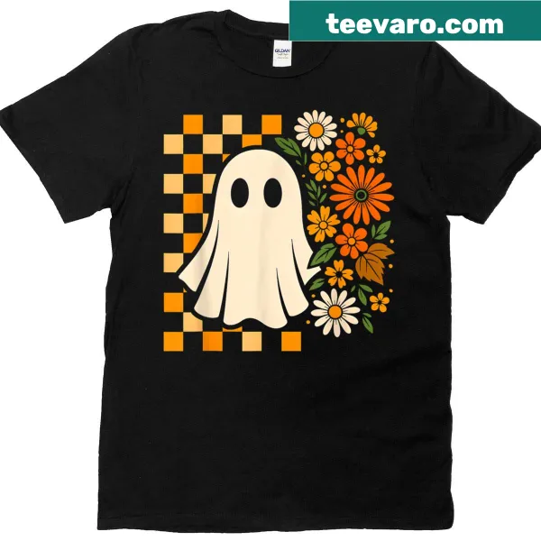 Charming Halloween T-shirt featuring a ghost with flowers in a cute design