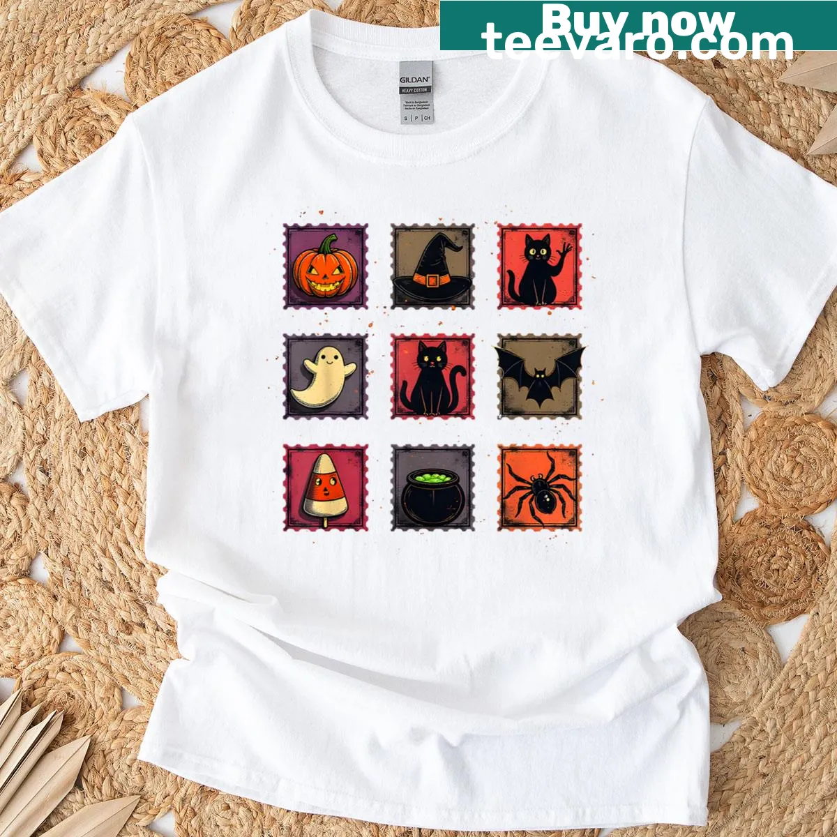 Cute Halloween t-shirt with ghost and pumpkin design. — on a men's t-shirt