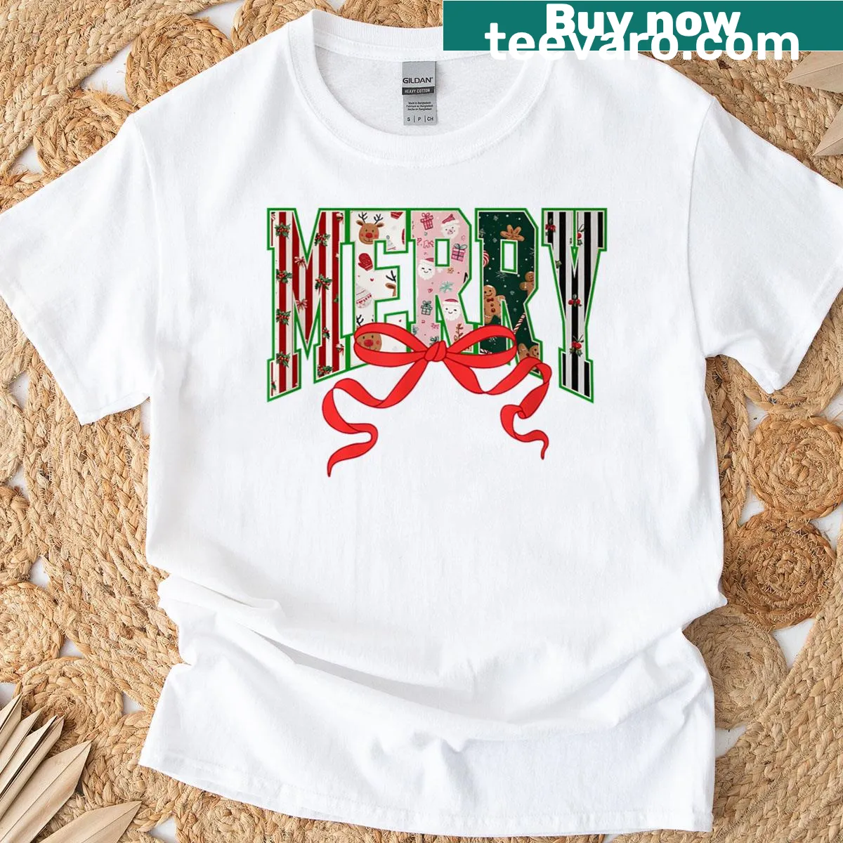 Funny Christmas t-shirt with coquette bow design — on a men's t-shirt