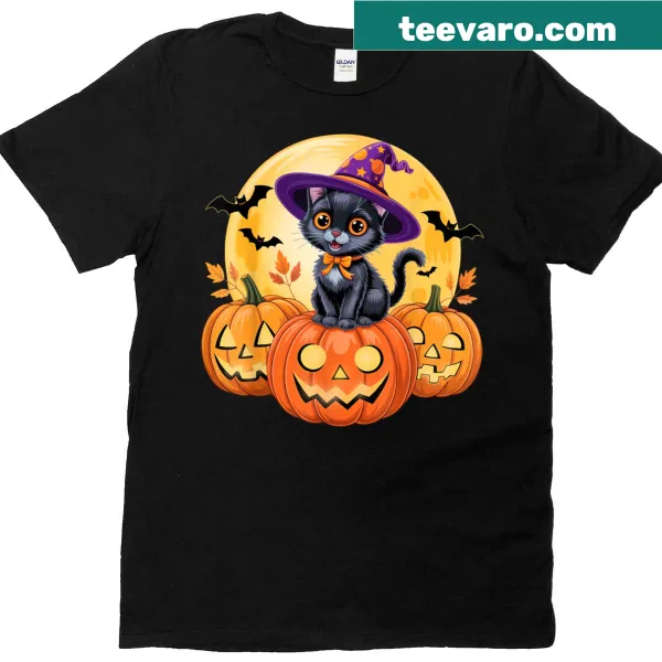 Retro black cat and pumpkin Halloween t-shirt