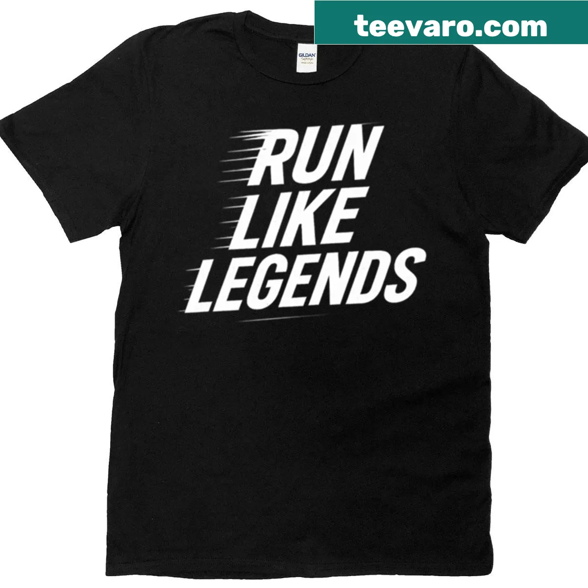 Motivational runner t-shirt with bold typography saying 'Run Like Legends' — on a men's t-shirt
