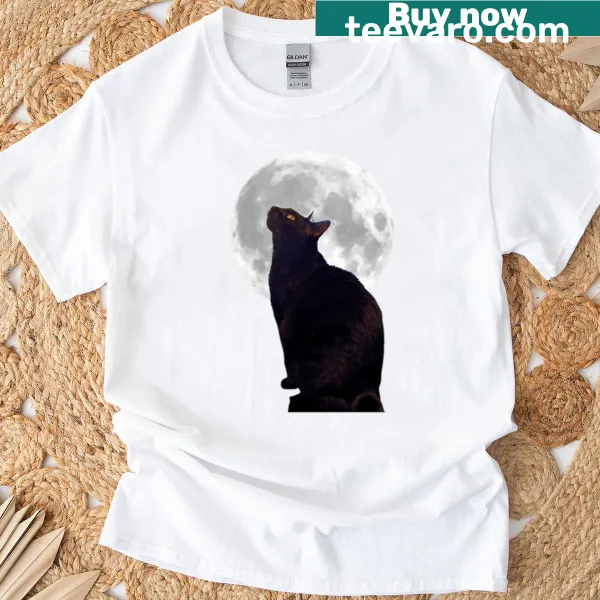 Whimsical T-shirt featuring Sadey looking at the moon