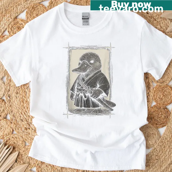 Funny t-shirt with an illustration of a samurai platypus