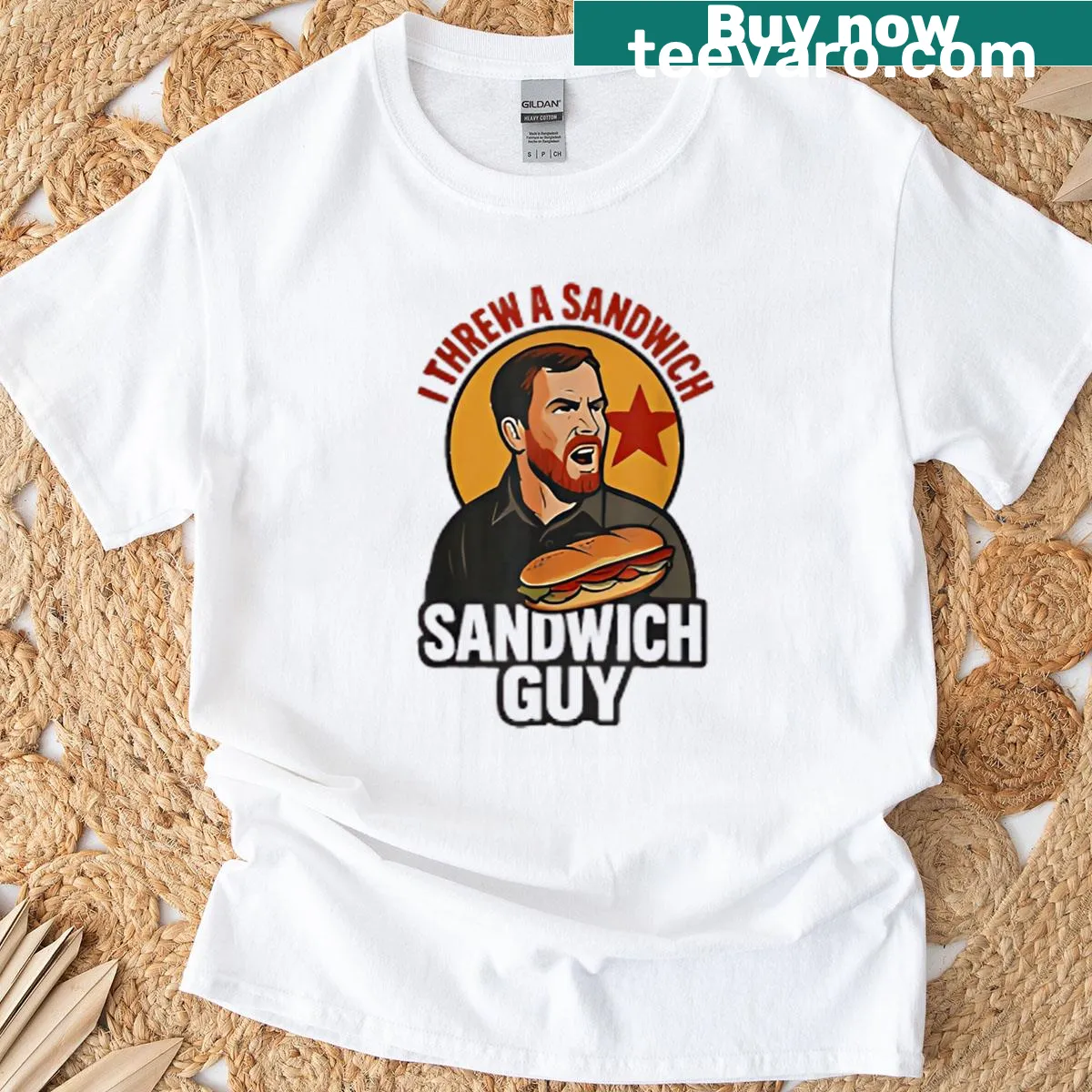 Funny T-shirt featuring a sandwich graphic and humorous text — on a men's t-shirt