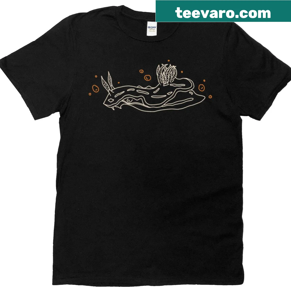 White outline of a bubbling sea slug graphic on a shirt — on a men's t-shirt