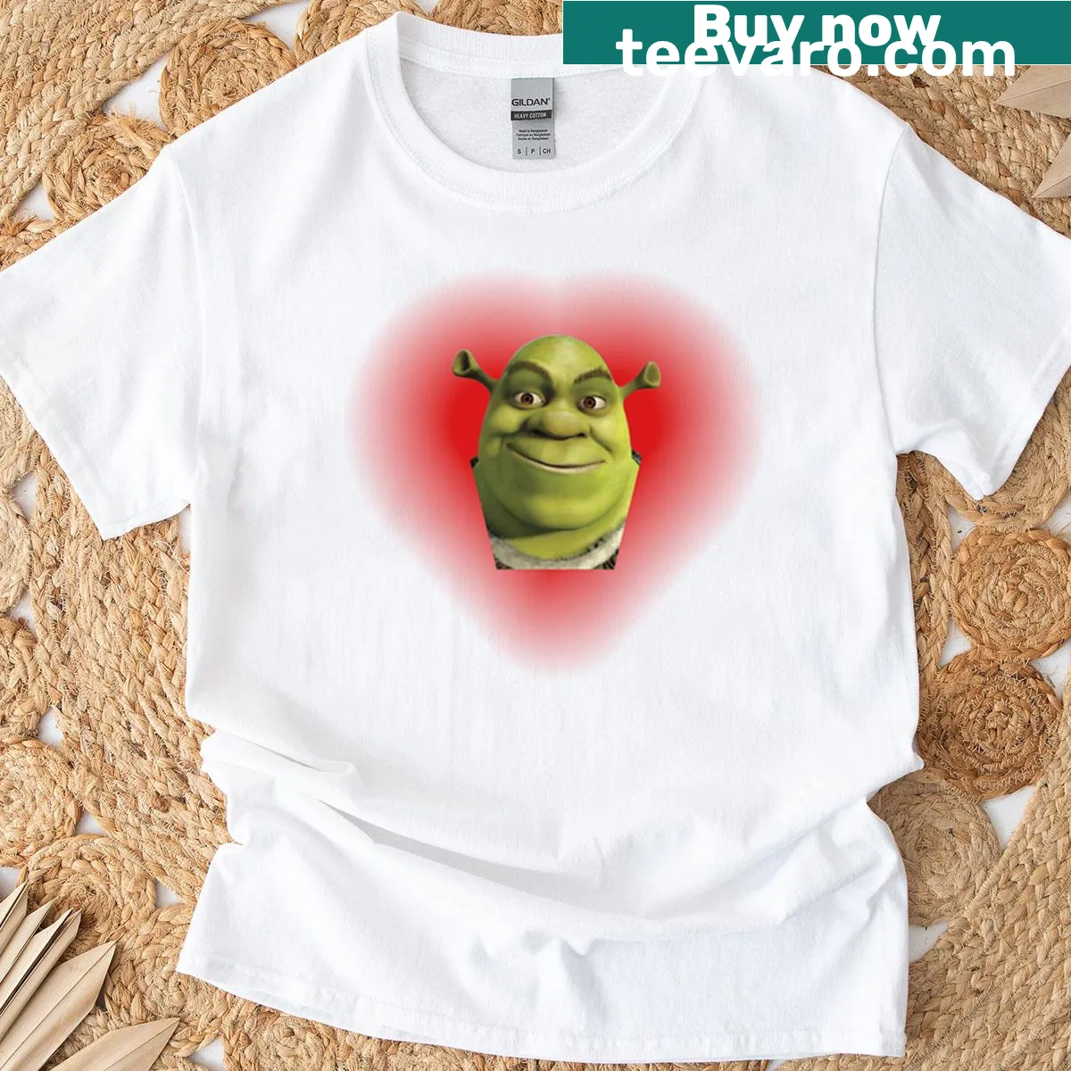 Shrek inside a red heart graphic for kids — on a men's t-shirt